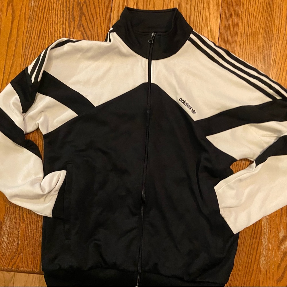 Adidas Men's Black and White Track Jacket